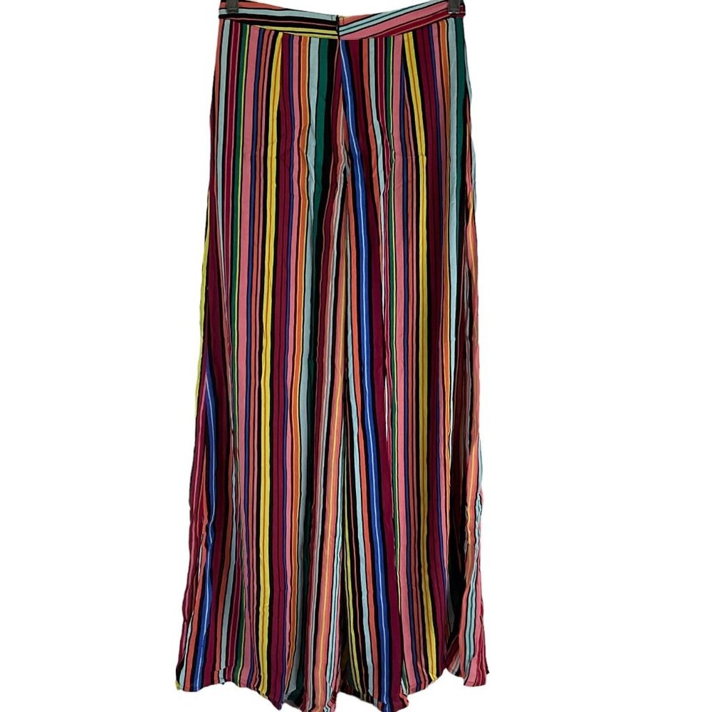 Aqua Pants Women's Sz S Multicolor Striped Side Slit Wide Leg High Rise $87 - Picture 4 of 14